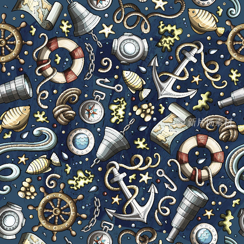 Cartoon nautical seamless pattern